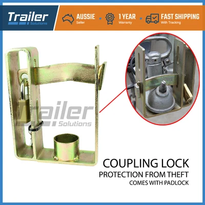 $21.50 • Buy Trailer Hitch Coupling Lock Heavy Duty 2 Stage Universal Security + Padlock