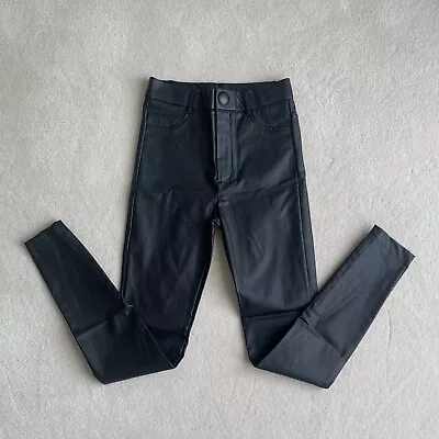 Zara Waxed Leather Effect Skinny Trousers Black - Size XS (Never Used) • £9