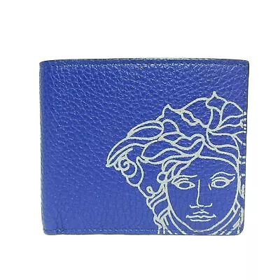 VERSACE Bi-Fold Wallet Billfold Medusa Print Leather Slim Logo Blue NEW • $432.26