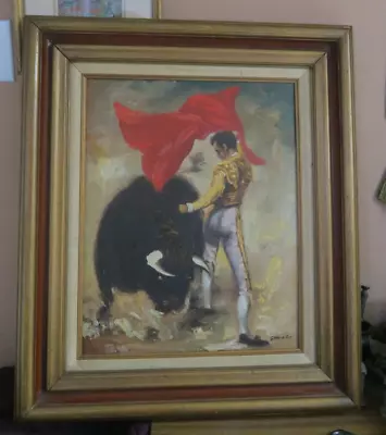 Vintage Original Oil Painting On Canvas Matador Bull Fight Signed Daniel 16 X20  • $199