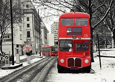 A4| Red London Bus Poster Size A4 England British UK Winter Poster Gift #14648 • £3.99
