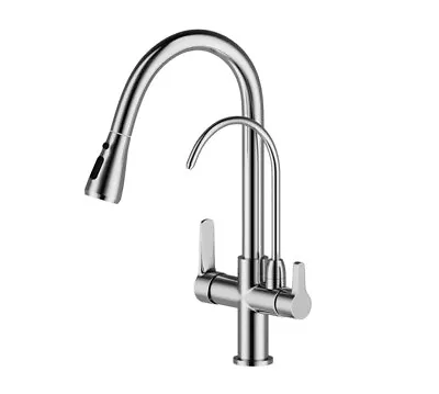 3 Ways Kitchen Taps Pure Water Filter Pull Out Spray 360° Swivel Spout Mixer Tap • £59.99