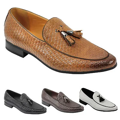 Mens Vintage Woven Leather Lined Tassel Moccasin Loafer Retro Smart Casual Shoes • £39.99