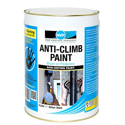 £51.95 • Buy Anti Climb Paint (Anti Vandal & Intruder) -5 Litre (6.3kg) Black, Red Or Grey