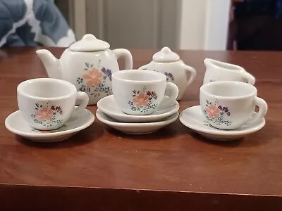 Vintage Miniature Child's China Tea Set 12 Pc Pink Rose Pattern Floral Doll Dish • $15