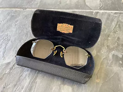 Antique Rimless 1/10 12K GF Eyeglasses Bridge Glasses + Rockwell O.D. Cleveland • $28.04