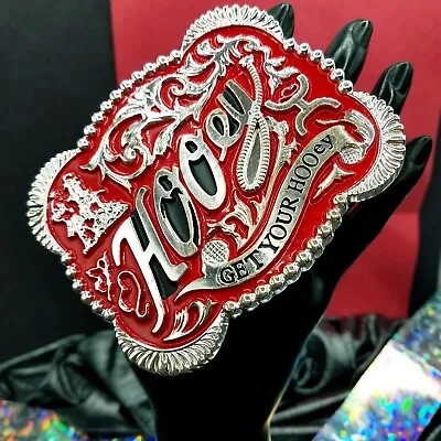 Western  Belt Buckle  LARGE 5x4 Inches Red And Silver Zinc Alloy  • $39