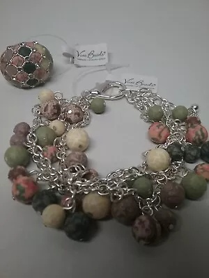 Lot Of 2 Viva Beads Jewelry Bracelet And Stretch Ring Yellow Green Brown Beads • $7