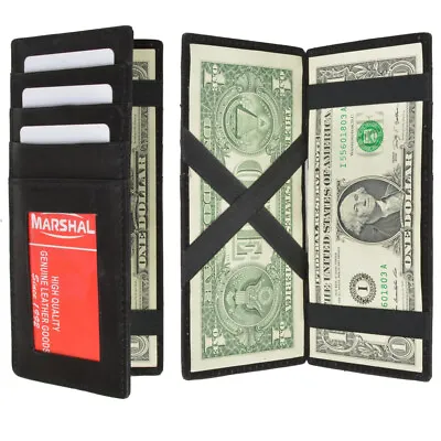 Mens Leather Magic Wallet ID Window Credit Cards Clip Money Holder Bifold Black • $16.99