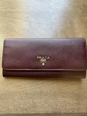 New Prada Vintage Bordeaux/Multicolor Saffiano Leather Wallet • $345