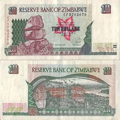 Zimbabwe 10 Dollars 1997 P-6a Banknote Africa Currency #5162 • $5.05