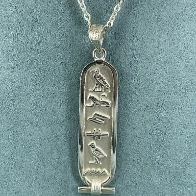 925 Sterling Silver Necklace Egyptian Hieroglyphics Cartouche Pendant 20'' • £55