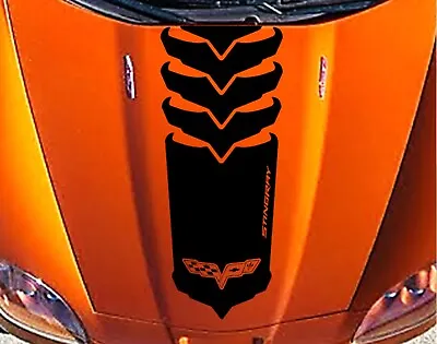 NEW Design - Center Hood Emblem RACING STRIPES Vinyl Decal (Fits Corvette C6) • $49.45