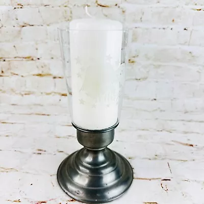Vtg Pewter Candle Stick W Glass Hurricane W Egale And White Candle • $23.99