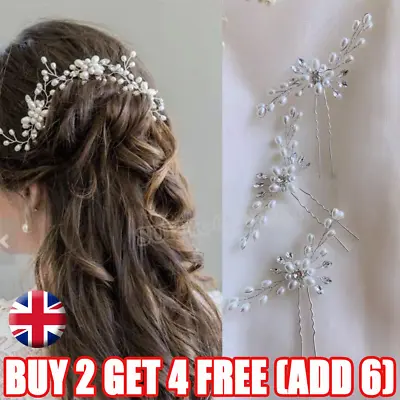 £3.05 • Buy Flower Wedding Hair Pins Bridesmaid Crystal Pearls Diamante Bridal Clips Grips