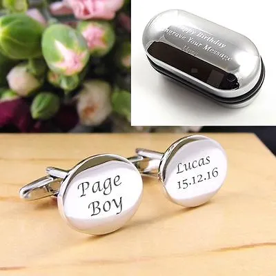 Silver Oval Engraved Personalised Page Boy Wedding Cufflinks • £12.99