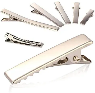 50 Alligator Hair Teeth Clips 45mm For Bow Barrette Silver Metal Crocodile Blank • £3.99