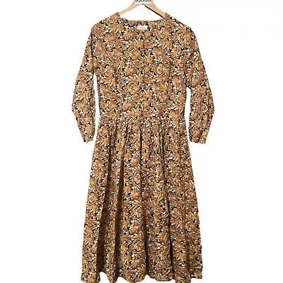 LAURA ASHLEY | Vintage 80s Orange Floral Long Sleeve Cottagecore Midi Dress • $59.99