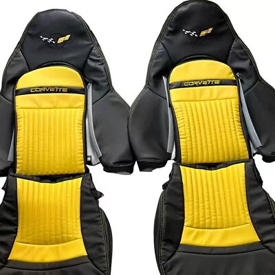 Corvette C5 Sports 1997-2004 Black & Yellow Fuax Leather Car Seat Covers • $270