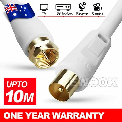 $8.45 • Buy 1.8M 3M 5M 10M TV Antenna Cable PAL Male To F-Type Flylead Aerial Cord Coax Lead