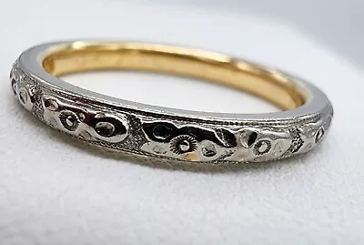 18k 750  Gold Two Tone Art Deco Blossom Scroll Milgrain Stack Sz 5 Ring Au23100 • $420