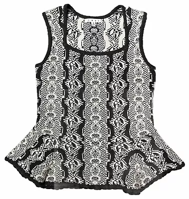 CAbi Women's S Peplum Sweater Tank Top Gray White Sleeveless Shell # 887 Vanity • $13.99