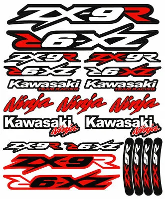 ZX-9R Ninja Racing Motorcycle Decals Stickers Set Fairing Laminated ZX9R ZXR RED • £12.56