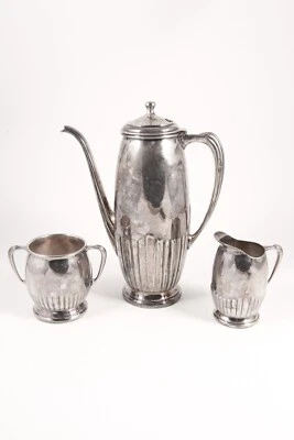 $48 • Buy Art Deco Farber Bros New York Krome Kraft Tea Set Teapot Open Cream & Sugar VNTG