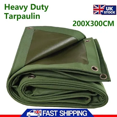 Green Canvas Heavy Duty Cotton Tarpaulin Cover Boat Log Store Roofing Sheet UK • £24.69