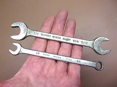 Two (2) Vintage Vlchek Wrenches W1820 5/8  & 9/16  Open Ended & WC12A 3/8  Combo • $14.99