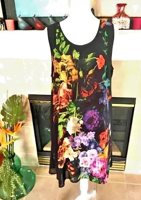 Marc Bouwer Unlimited Women's Black Floral Chiffon Lined Dress Size XL • $10.95