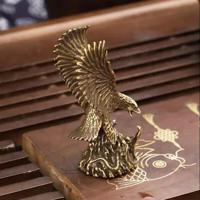 Solid Brass Eagle Statue Figurine Small Eagle House Decoration Animal Figurines • £16.01