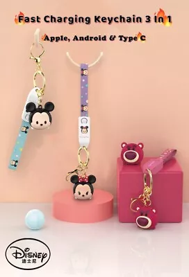 Official Disney Fast Charger&Keychain Mickey MinnieLotso Keychain With Lanyard • $17.95