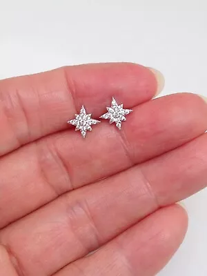 925 Sterling Silver Small Cz North Star Post Stud Earrings 8mm Womens Mens • $15.99