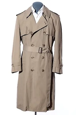 42R Vintage London Fog Double-Breasted Taupe Belted Trench Coat Overcoat L XL • $68