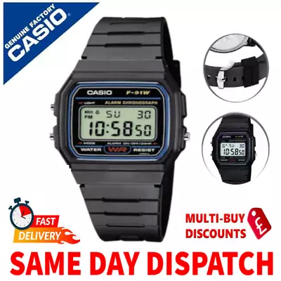 Original Casio Class Digital Watch With Resin Strap In Black -Water Splush F91 • £5.45