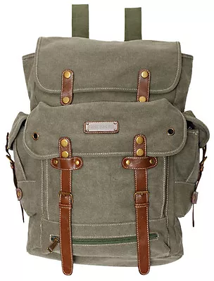 Large Army Style Military  Backpack Olive Rusksacks 704 School Hiking Canvas • $25.94