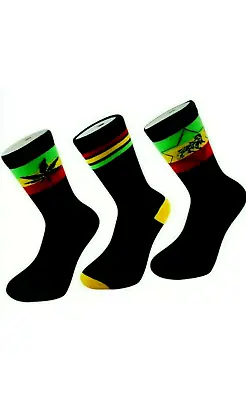 £6.95 • Buy 6 Pairs Mens Rasta Rastafarian Print Socks Jamaica Jah Lion Of Judah Weed Ganja