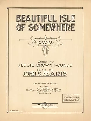 Beautiful Isle Of Somewhere Sheet Music Hawaiian Guitar 1938 Pounds Fearis Oahu • $13.50