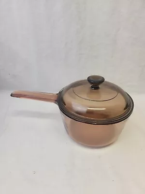 CORNING WARE VISIONS Amber Cookware 1.5 L Liter Pot Saucepan W Pyrex Lid USA • $24.95