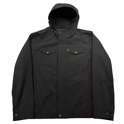 RARE Levi's *Upside Down* Tag Black Military Hooded Soft Shell Rain Coat Size XL • $40