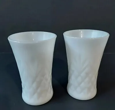 Vintage Milk Glass Tumblers Anchor Hocking Pineapple Pattern Set Of 2 White • $15.99
