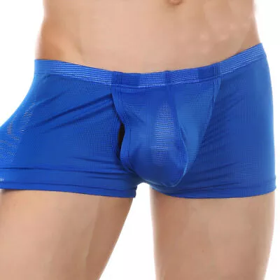 Mens Ultra-thin Mesh Boxers Underwear Sexy Open Side Pouch Panties Trunks Shorts • $8.54