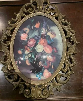 Vintage Metal Ornate Picture Frames Italy Convex Bubble Glass 13.75  X 10 1/2  • $39.75