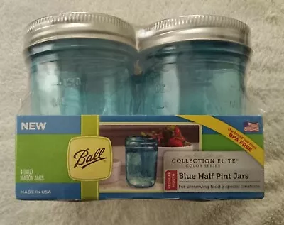 Ball Elite Collection Blue Half Pint Regular Mouth Canning Jars 4 Pack • $45