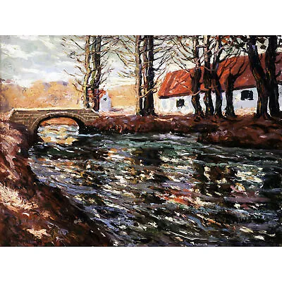 Lawson River Landscape Bridge House Painting Extra Large Art Poster • £18.49