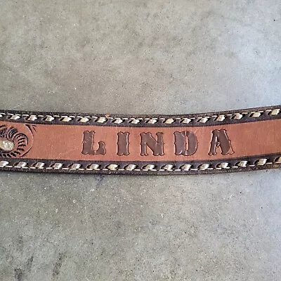 Hand Tooled Leather Belt 34” Waist 1.5” Wide Linda Cowhide Acorn Leaf Western • $23.95