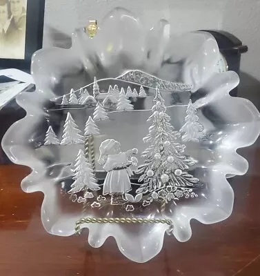 VINTAGE MIKASA FROSTED GLASS CANDY/COOKIE DISH - 10  X 1.5  - CLASSIC CHRISTMAS • $25