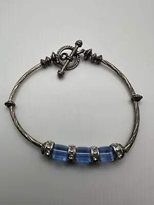 Vintage Silver Baby Blue Bead Choker Bracelet 7.25 Inches • $19.20