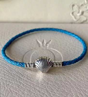 Genuine Pandora Turquoise Seashell Clasp Leather Bracelet 19cm  #598951C01 • £30